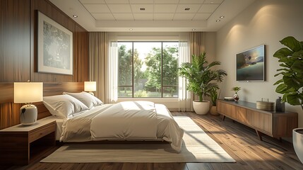 Real estate highlighting modern Rehabilitation Center with comfortable accommodations therapy rooms and professional care