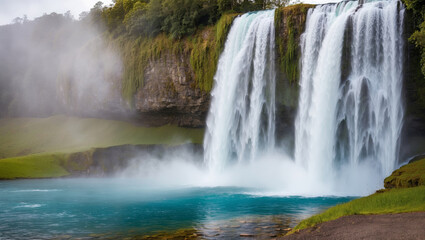 Majestic Waterfall Cascading into a Crystal Clear Pool