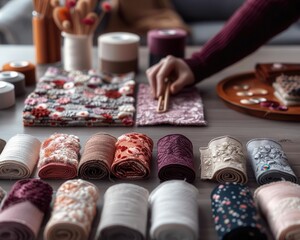 Crafting ecofriendly fashion, designer at work with sustainable fabrics, focus on ethical clothing production