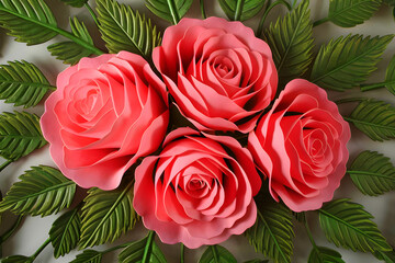 Obraz premium Gorgeous pink roses with verdant foliage.