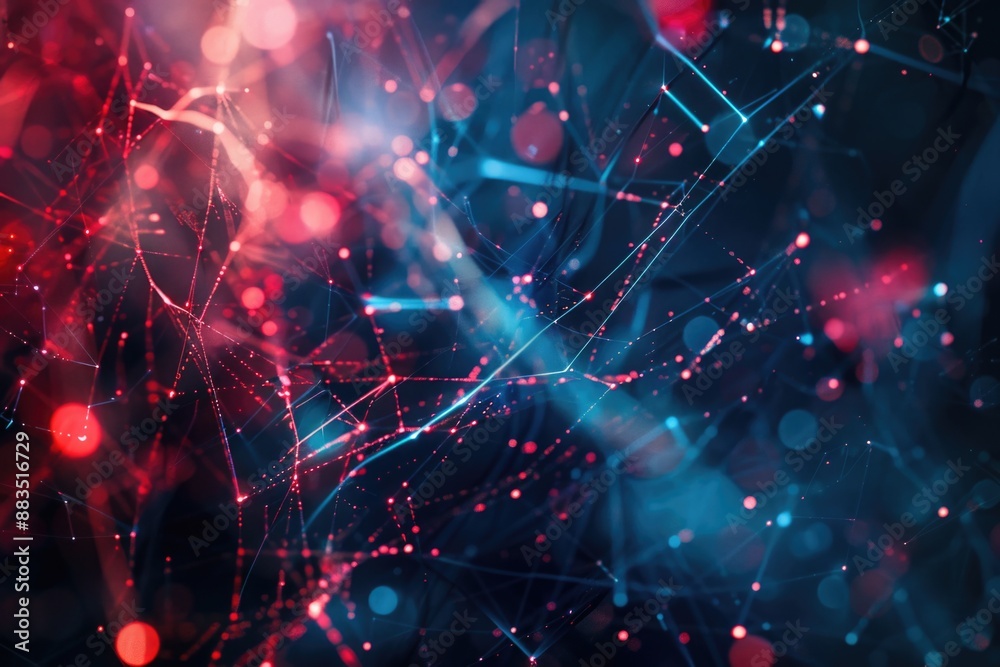 Poster a close-up view of a cluster of red and blue lights, ideal for use in technology, science, or abstra
