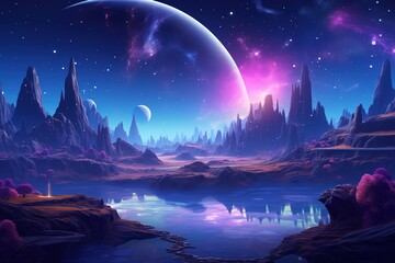 Fototapeta premium night landscape with moon and stars