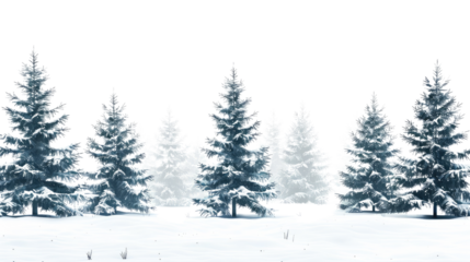 Winter coniferous forest on a transparent background
