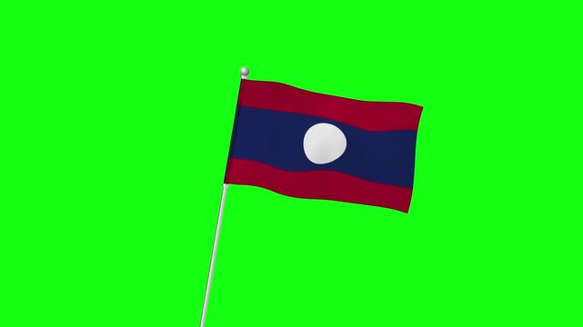 4K LAOS flag with pole waving on chroma key  green screen