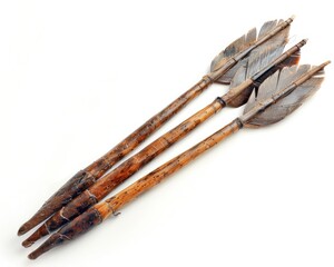 Fototapeta premium Native Arrow. Handcrafted American Indian Replica Arrowheads in Vintage White Background