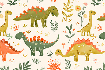 Cartoon dinosaurs patterns background