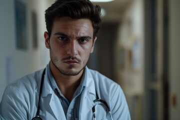 Doctor Fatigue. Young doctor caring for patients at the hospital clinic