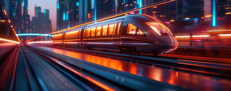 Highspeed hyperloop train zipping through a futuristic cityscape, revolutionizing urban transport