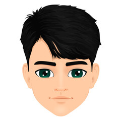 Portrait of young anime male student with straight black hair