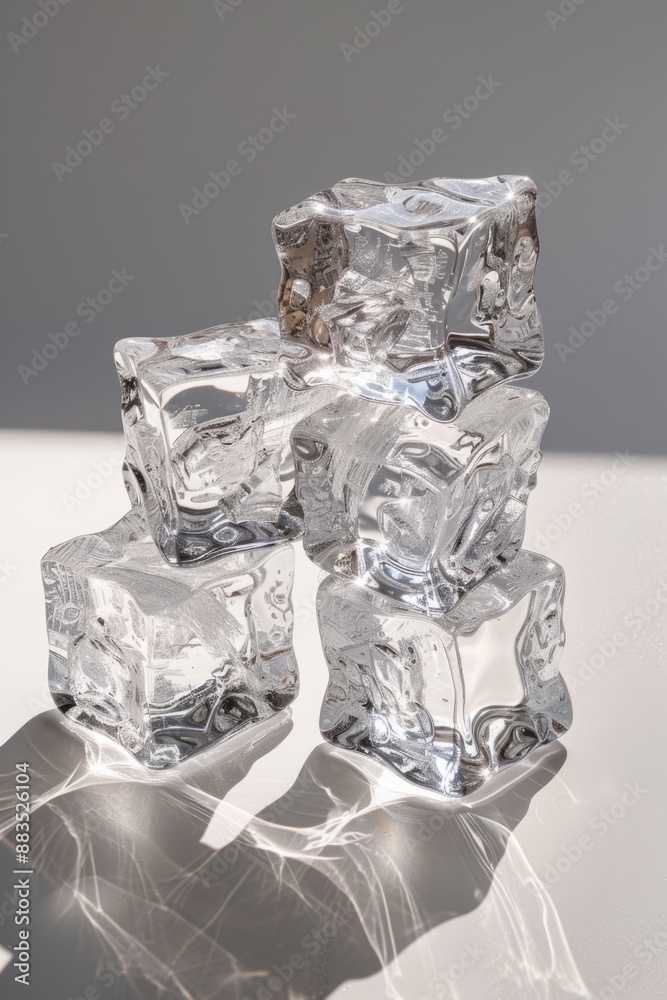 Poster a collection of ice cubes sitting on a table, ready for use in beverages or as decoration