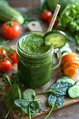 Green Smoothie With Chia Seeds - Top View Video Background. Healthy Food & Lifestyle Concept. Healthy Eating & Wellness Theme