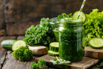 Green Smoothie With Chia Seeds - Top View Video Background. Healthy Food & Lifestyle Concept. Healthy Eating & Wellness Theme