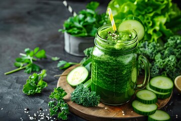 Green Smoothie With Chia Seeds - Top View Video Background. Healthy Food & Lifestyle Concept. Healthy Eating & Wellness Theme