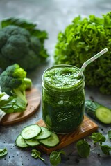 Green Smoothie With Chia Seeds - Top View Video Background. Healthy Food & Lifestyle Concept. Healthy Eating & Wellness Theme