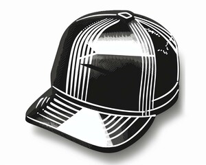 Fototapeta premium Black and White Baseball Cap Illustration - Stylish Headwear Design for Merchandise and Apparel Branding.