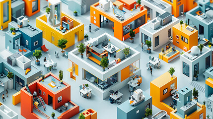 Obraz premium Infographic showing key features of a vibrant Coworking Space including openplan workstations private offices and communal areas