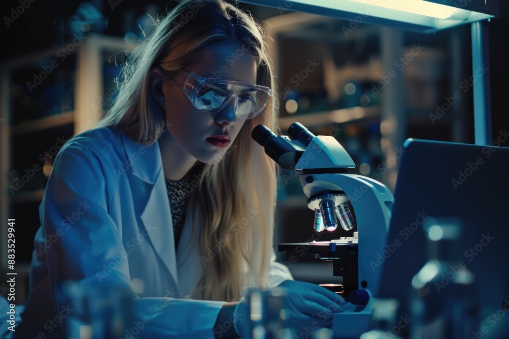 Poster scientist studying microscopic lifeforms