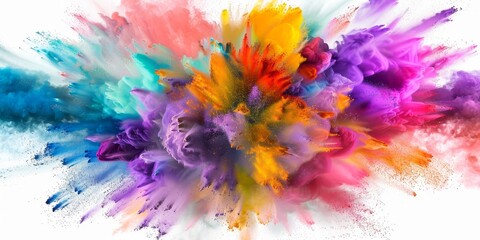 Vibrant Color Explosion on White Background - Dynamic and Energetic Abstract Design