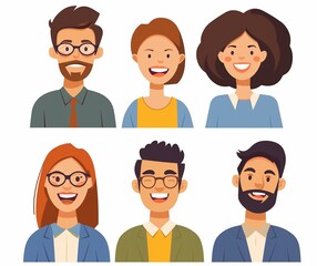 Fototapeta premium Diverse Group of Smiling Business People - Cartoon Illustration for Team Collaboration and Office Projects.