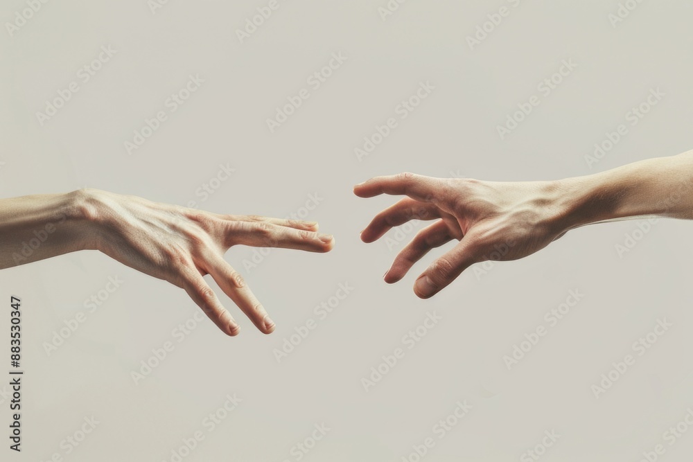 Poster Two people extending their hands in a gesture of connection or unity