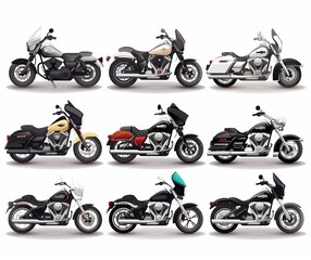 Obraz premium Stylish Illustration of Various Motorcycles with Detailed Designs for Biker Enthusiasts