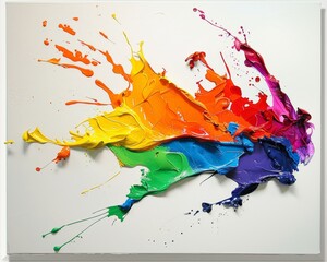 Vibrant Colorful Paint Splash on White Canvas - Dynamic and Modern Artistic Creation