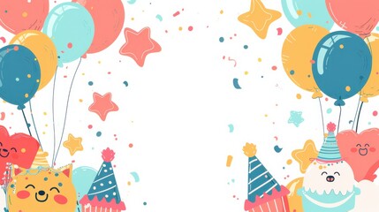 Cute background birthday with space for text , cartoon, illustration on a white background