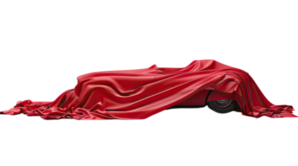 Car covered with red canvas on a transparent background