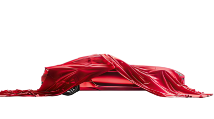 Car covered with red canvas on a transparent background