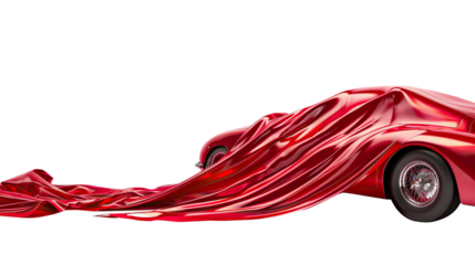 Car covered with red canvas on a transparent background
