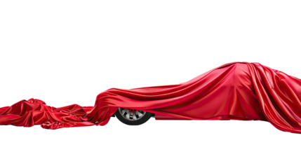 Car covered with red canvas on a transparent background