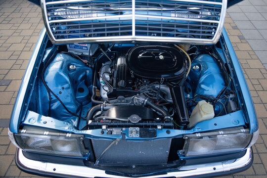 Benzin (petrol), injector 2.3l engine (motor) of Mercedes-Benz  230CE C123 (w123) Subotica, Serbia, 08.06.2024