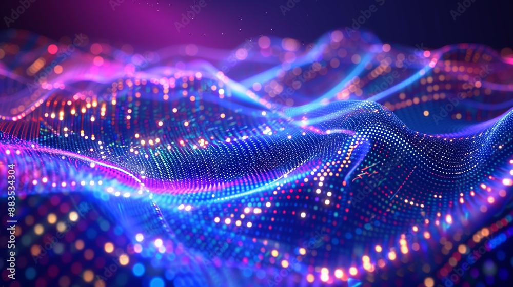 Fototapete a digital wave of particles and glowing star points on an abstract background, creating a dynamic im