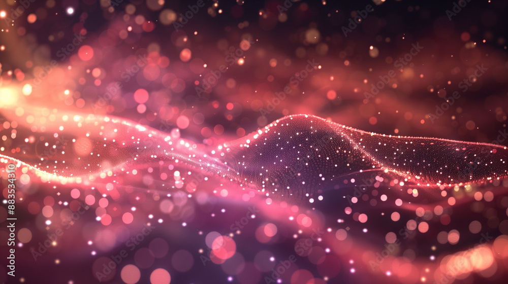 Aufkleber a digital wave of particles and glowing star points on an abstract background, creating a dynamic im