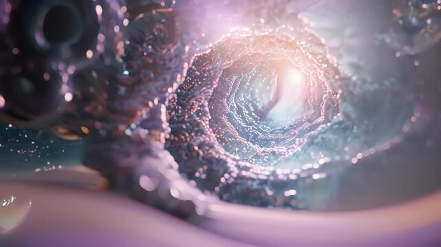 A high magnification image of the rie exit tunnel where the newly formed protein chain emerges.