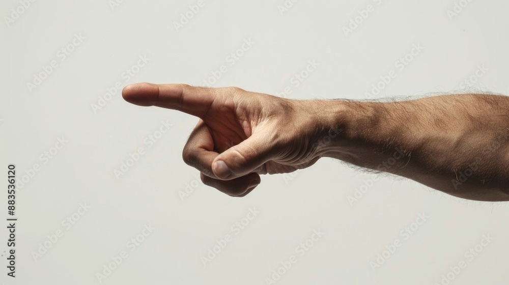 Poster A person's hand is extended and pointing towards an unknown object or direction