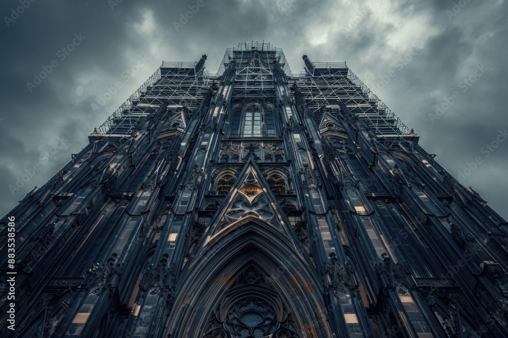 Aufkleber a photo of a tall building with a prominent clock tower, great for use in travel or architecture rel