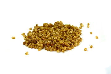 Cooked bulgur wheat isolated on white.