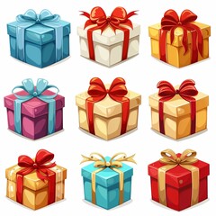 Fototapeta premium Colorful Illustrated Gift Boxes with Bows for Birthdays and Celebrations