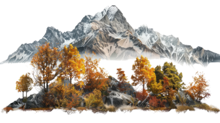 Autumn mountain landscape on a transparent background
