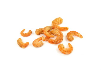 Dried shrimp or dried salted prawn isolated on white background
