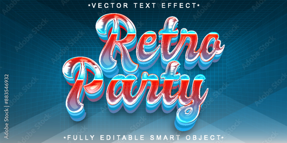 Poster retro party disco vector fully editable smart object text effect