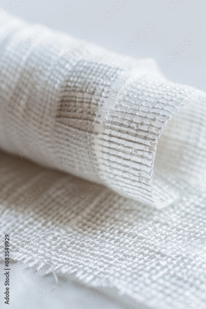 Poster a close-up view of a white towel resting on a table, ideal for use in interior design or hospitality