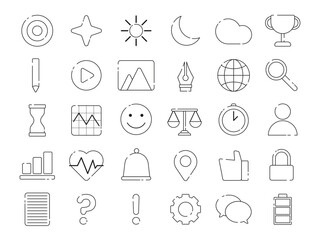 collection of vector icon designs with line art style, suitable for apps, websites, etc