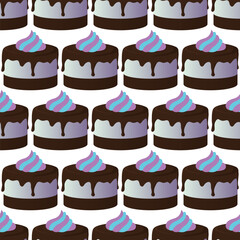Chocolate cake with butter cream. Seamless pattern. 