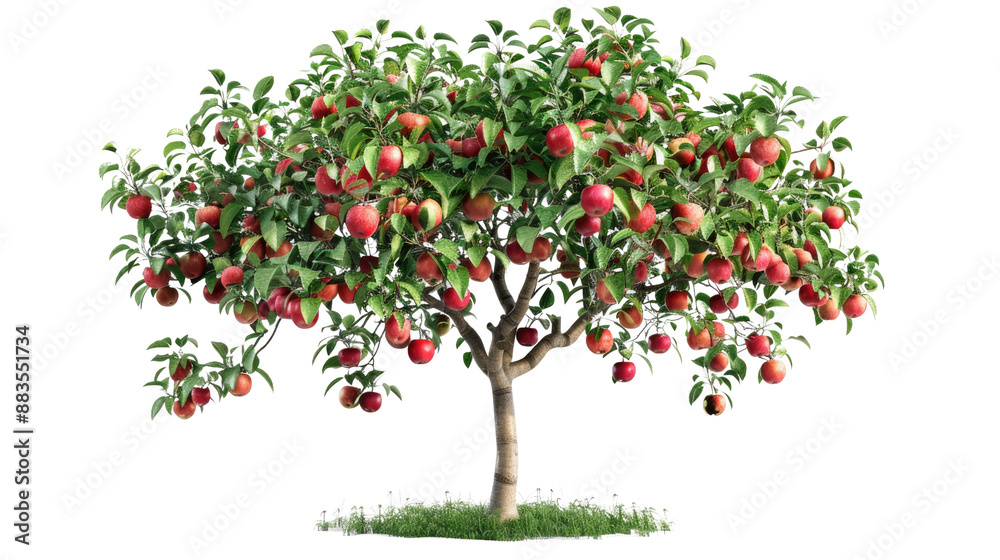 Wall mural orchard tree with ripe red apples on a transparent background