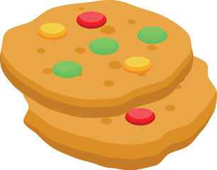 Two tasty homemade cookies with colorful chocolate chips are lying on top of each other, ready to be eaten