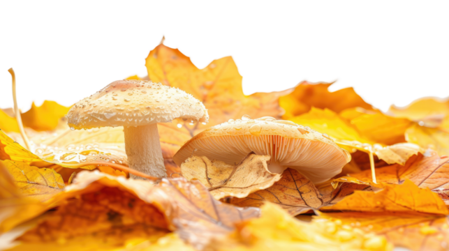 Mushroom in the autumn forest on a transparent background