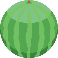 Large, ripe watermelon with a dark green rind and light green stripes is depicted in an isometric view