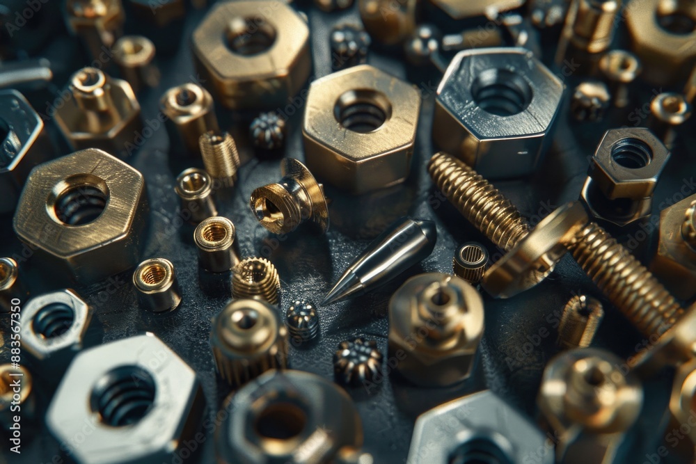 Poster A collection of assorted nuts and screws arranged on a table